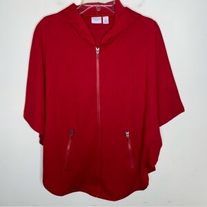 Weekends by Chico’s Size 1 Red Hooded Zip-Up Pocho Style Short Sleeve Jacket